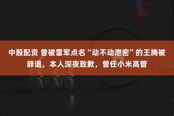 中股配资 曾被雷军点名“动不动泄密”的王腾被辞退，本人深夜致歉，曾任小米高管